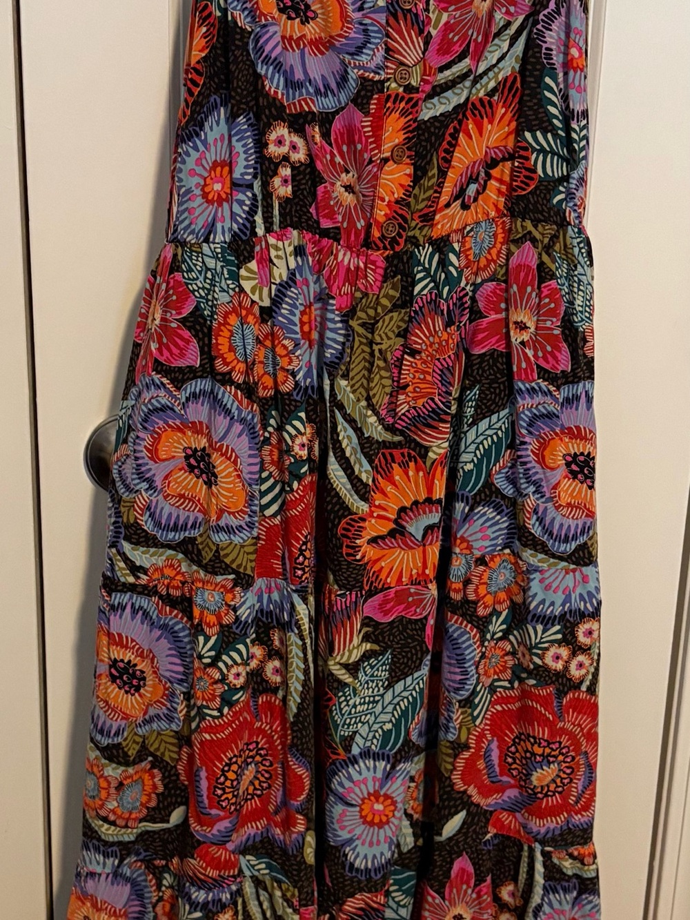 torrid Black Floral Maxi Dress with Orange Pink and Purple Blooms
